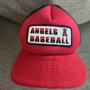 Men's '47 Red Los Angeles Angels Trucker Adjustable Snapback Hat Cap Mesh OSFM